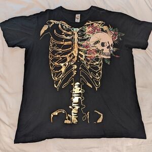 Vintage Ed hardy Gold Skeleton and Skull Tshirt